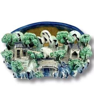 Vtg MGO Bonsai Blue Planter Asian Studio Pottery Handmade Village Rare Feng Shui